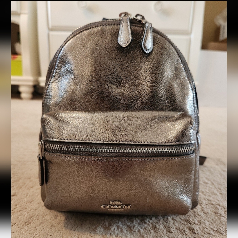 Metallic Silver Coach Mini Backpack - image 1